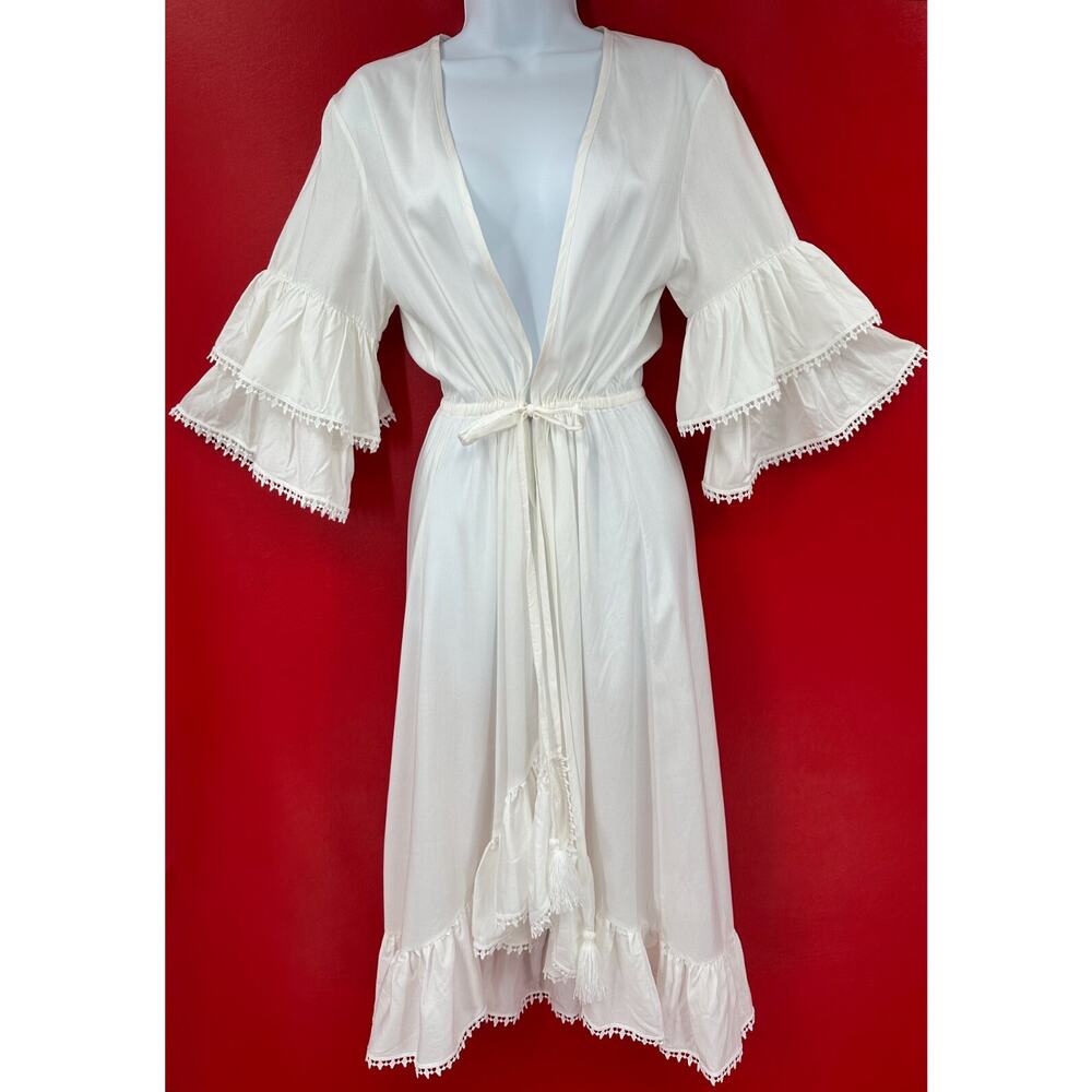 Waimari Angelina Kimono White Ruffles Adjustable Waist Beautiful Dress OS